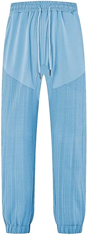 Jogger Pants for Men Elastic Waist Drawstring Summer Gym Pants Trendy Linen Yoga Beach Trousers for Vacation