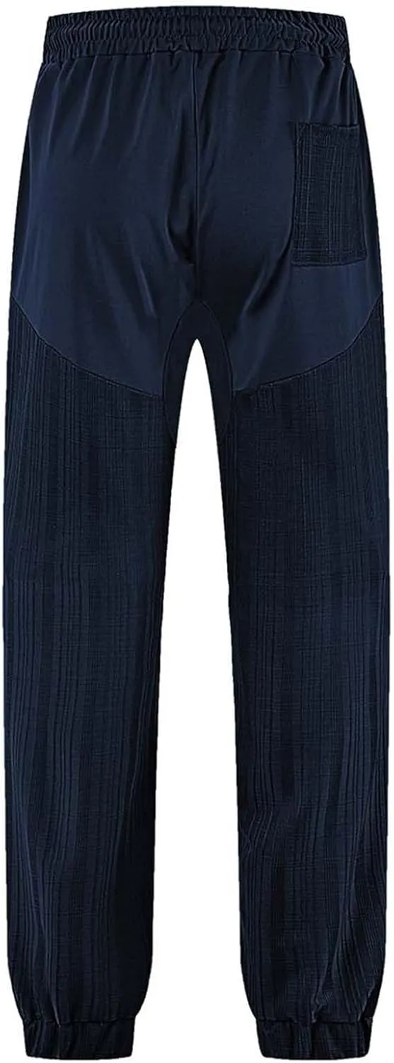Jogger Pants for Men Elastic Waist Drawstring Summer Gym Pants Trendy Linen Yoga Beach Trousers for Vacation
