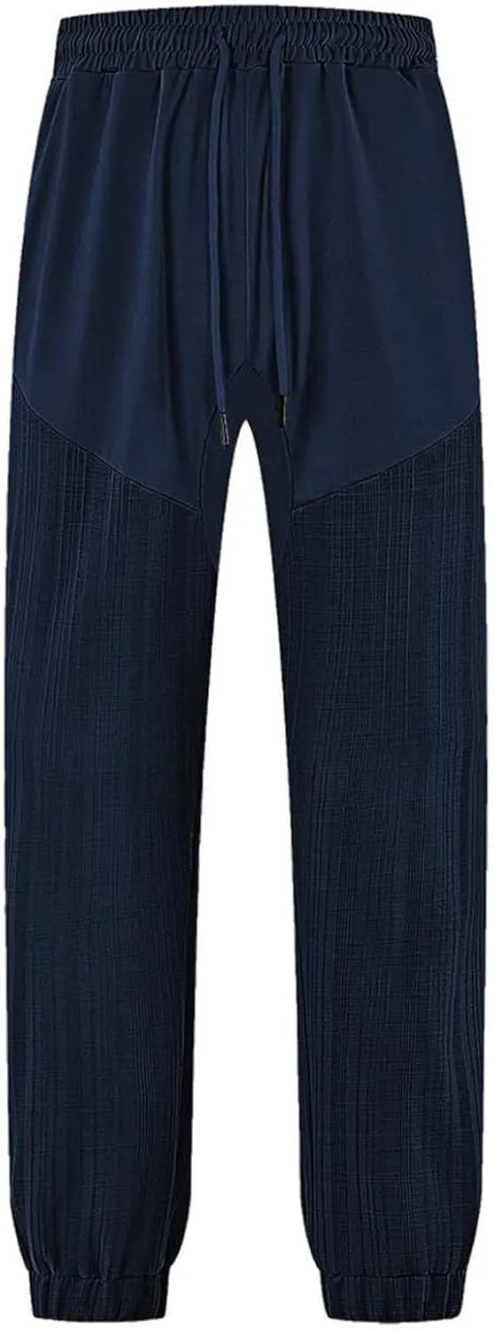 Jogger Pants for Men Elastic Waist Drawstring Summer Gym Pants Trendy Linen Yoga Beach Trousers for Vacation