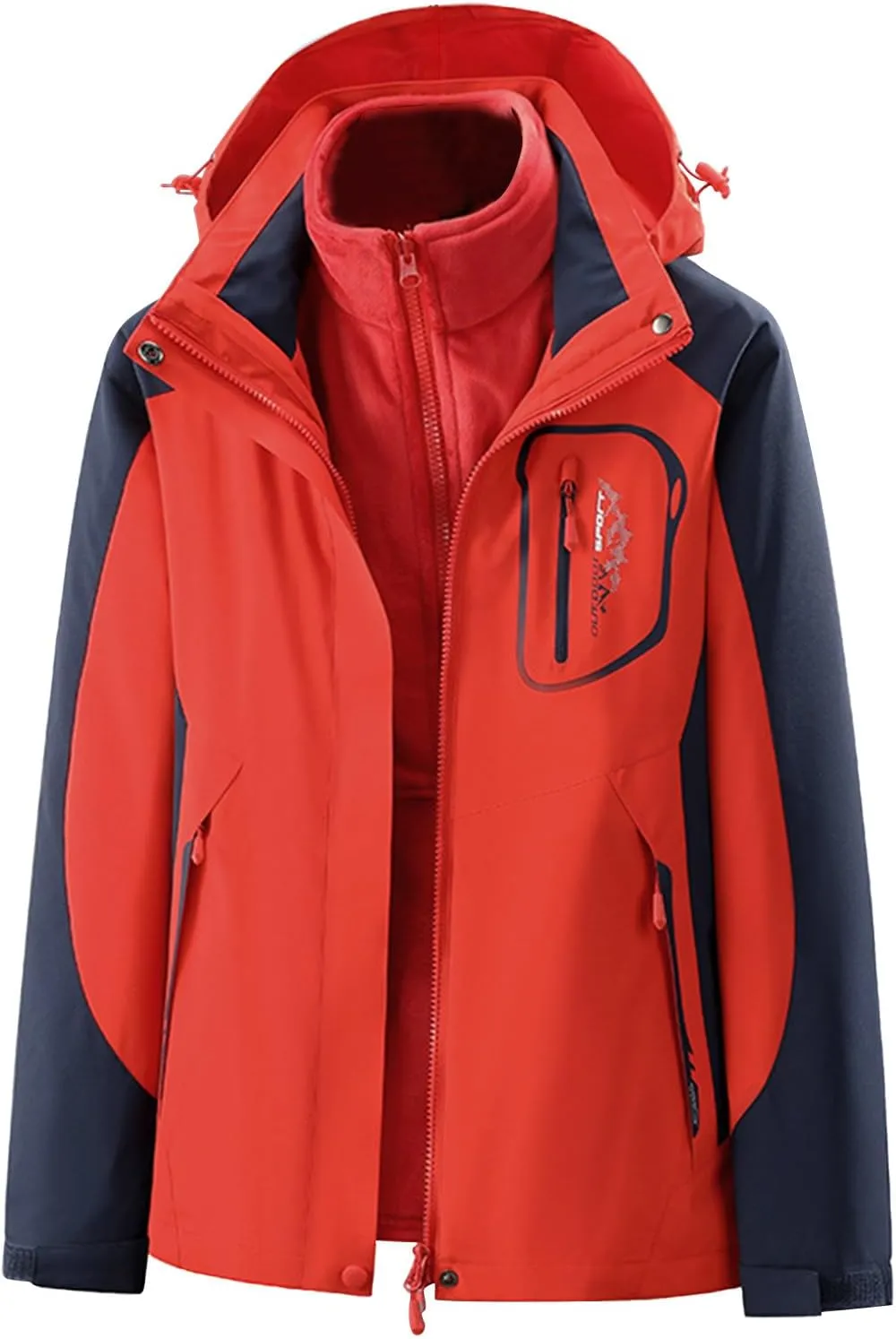jsaierl 3 in 1 Jackets with Zipper Pockets & Detachable Hood- Boys & Girls Waterproof Rain Jacket, Outdoor Fleece Lined Coat