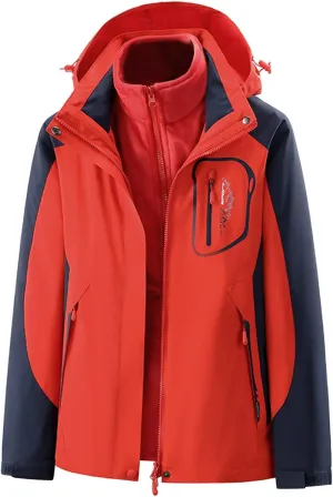 jsaierl 3 in 1 Jackets with Zipper Pockets & Detachable Hood- Boys & Girls Waterproof Rain Jacket, Outdoor Fleece Lined Coat