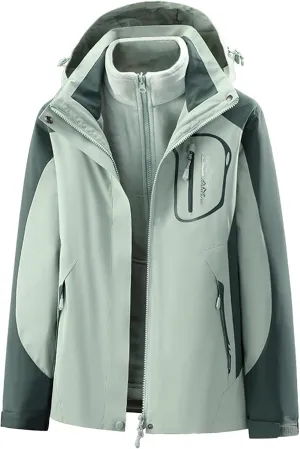jsaierl 3 in 1 Jackets with Zipper Pockets & Detachable Hood- Boys & Girls Waterproof Rain Jacket, Outdoor Fleece Lined Coat