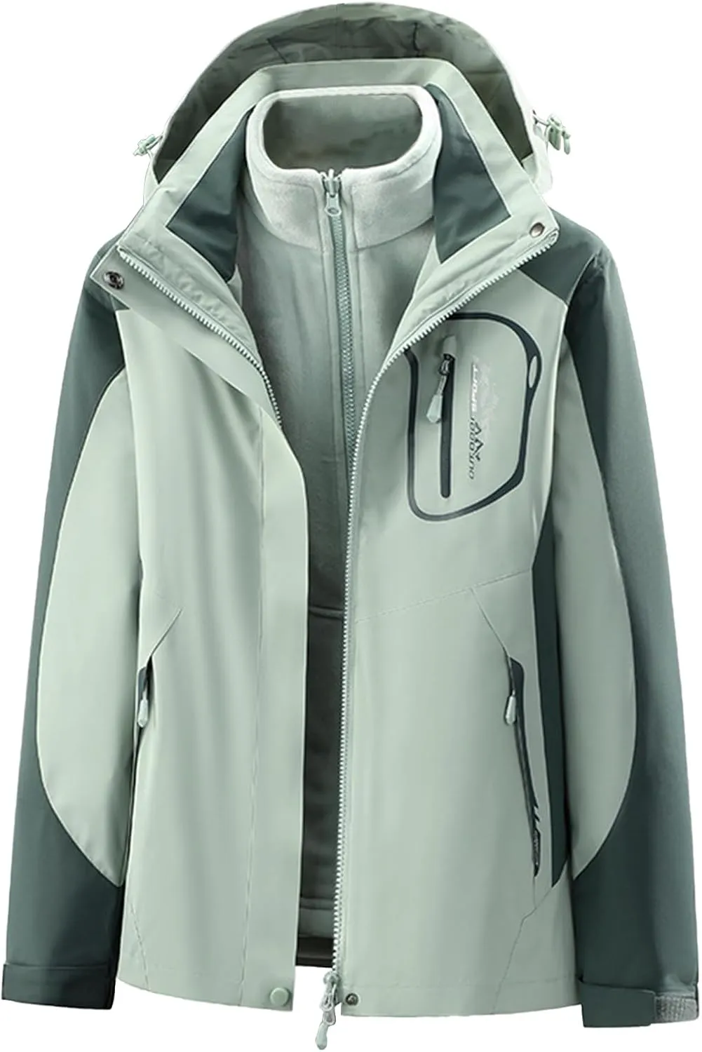jsaierl 3 in 1 Jackets with Zipper Pockets & Detachable Hood- Boys & Girls Waterproof Rain Jacket, Outdoor Fleece Lined Coat