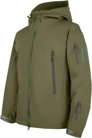 jsaierl Men's Waterproof Tactical Jacket Soft Shell Fleece Lined Military Work Jacket Full Zip Softshell Hooded Coat Outdoor