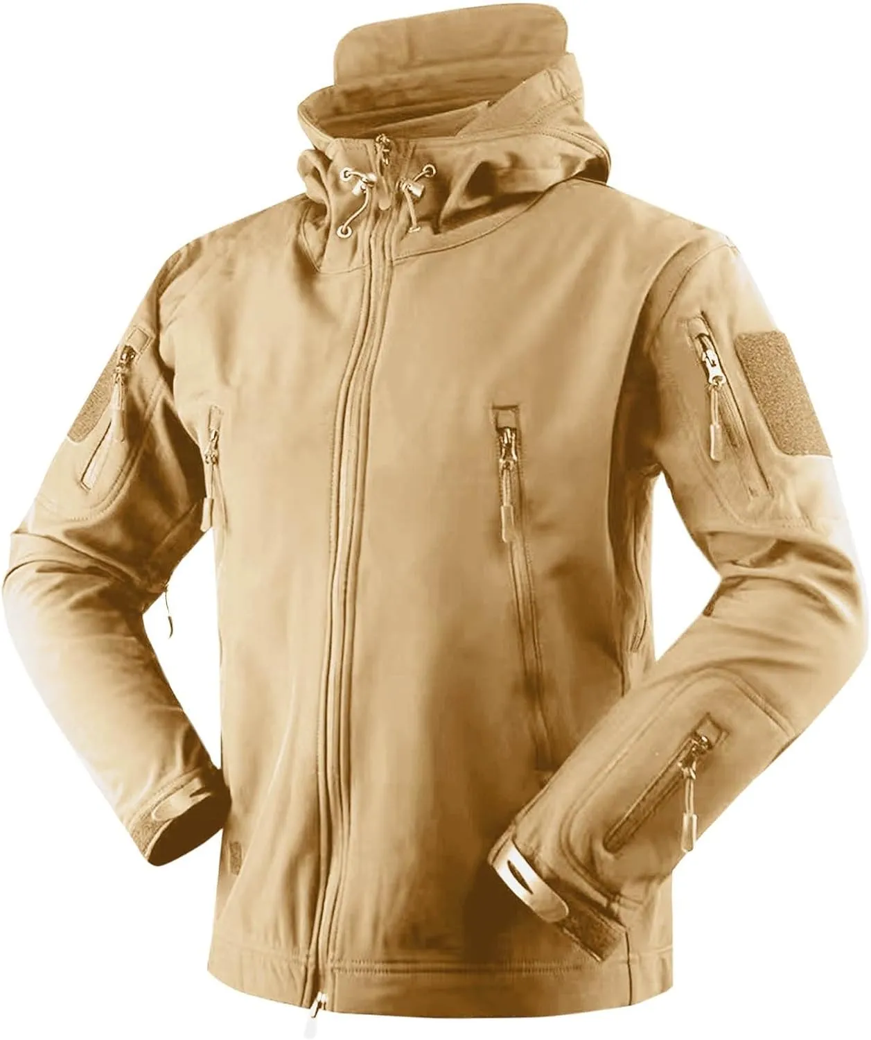 jsaierl Men's Waterproof Tactical Jacket Soft Shell Fleece Lined Military Work Jacket Full Zip Softshell Hooded Coat Outdoor