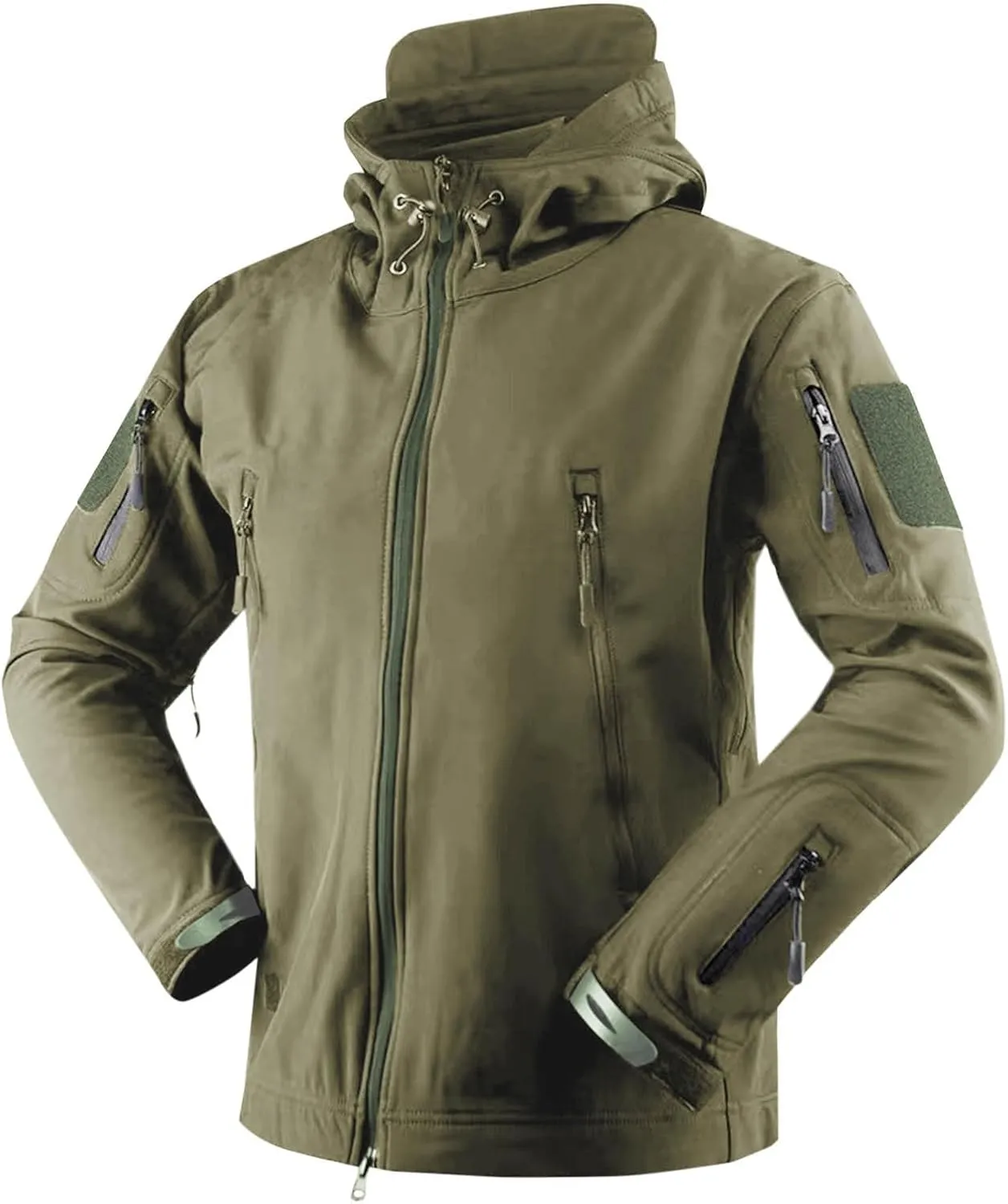 jsaierl Men's Waterproof Tactical Jacket Soft Shell Fleece Lined Military Work Jacket Full Zip Softshell Hooded Coat Outdoor
