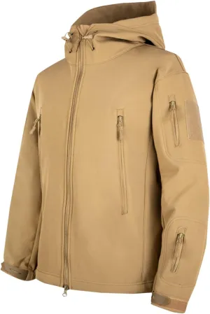 jsaierl Men's Waterproof Tactical Jacket Soft Shell Fleece Lined Military Work Jacket Full Zip Softshell Hooded Coat Outdoor