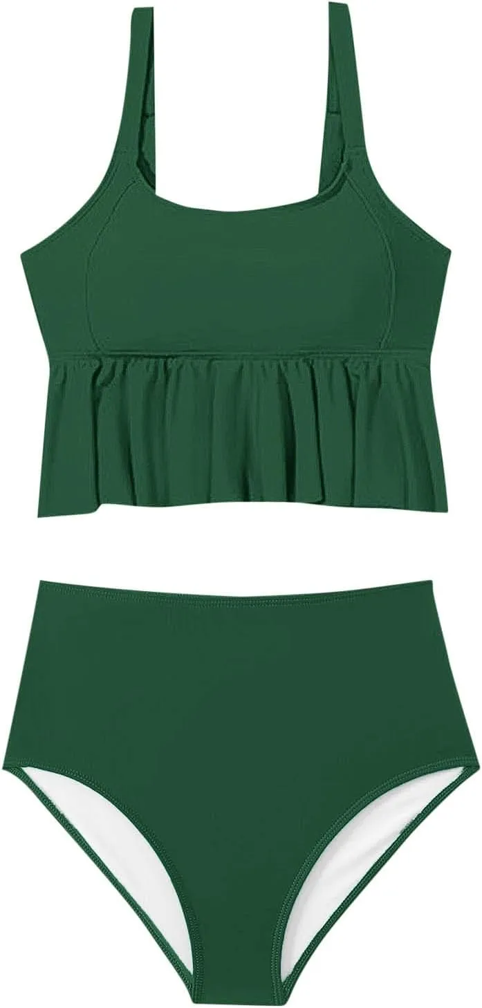 jsaierl Tankini Swimsuits for Women Tummy Control Ruffle Modest 2 Piece Swimwear Beachwear 2025 Summer Vacation Bathing Suits