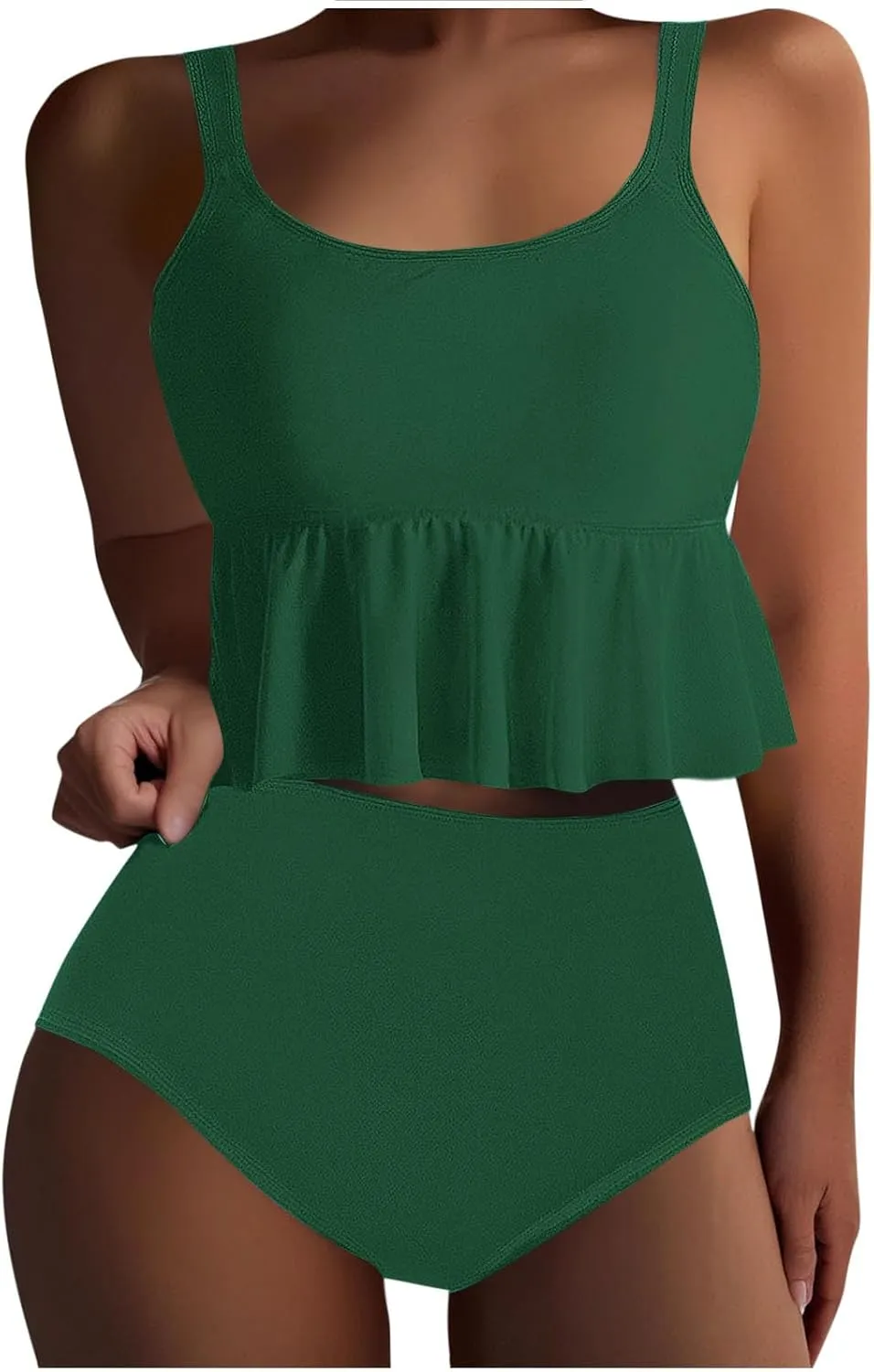 jsaierl Tankini Swimsuits for Women Tummy Control Ruffle Modest 2 Piece Swimwear Beachwear 2025 Summer Vacation Bathing Suits