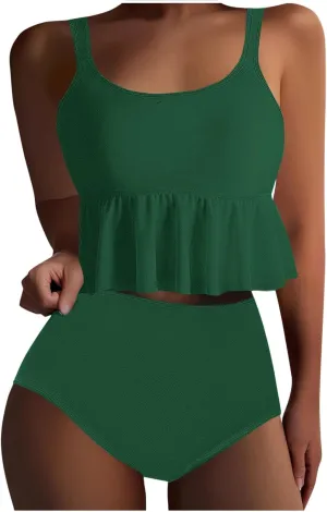 jsaierl Tankini Swimsuits for Women Tummy Control Ruffle Modest 2 Piece Swimwear Beachwear 2025 Summer Vacation Bathing Suits