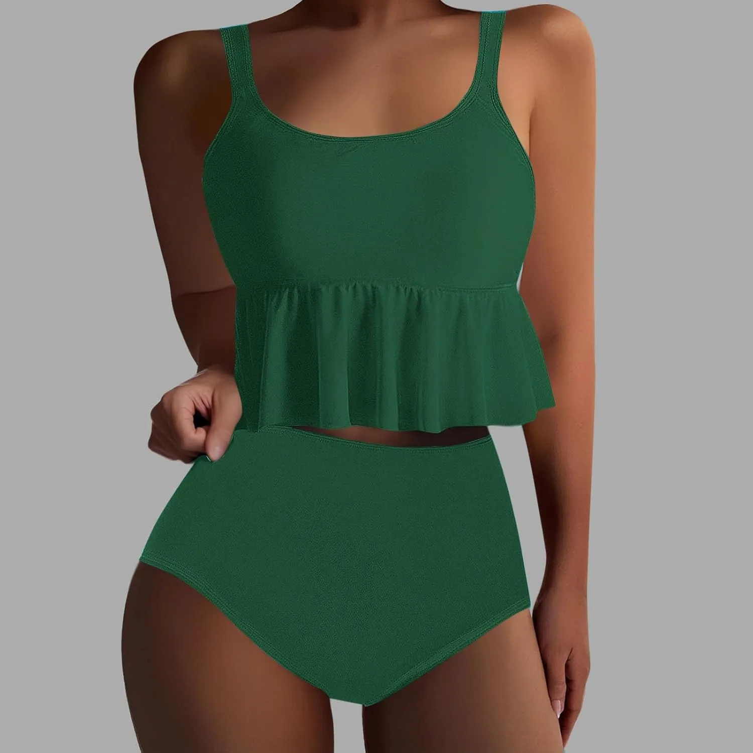 jsaierl Tankini Swimsuits for Women Tummy Control Ruffle Modest 2 Piece Swimwear Beachwear 2025 Summer Vacation Bathing Suits