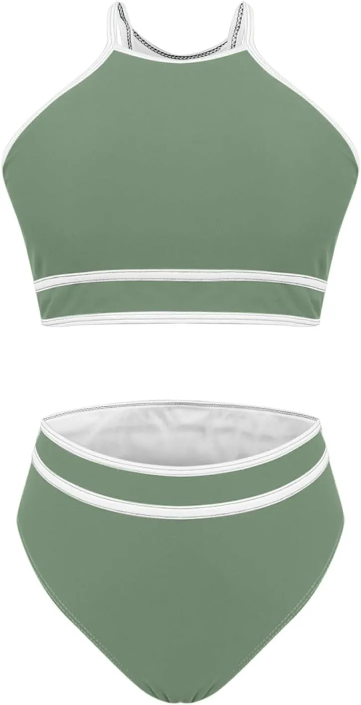 jsaierl Women Color Block Bikini Sets Tummy Control High Waisted Sporty Beach Swimwear Fashion Slimming 2 Piece Bathing Suits