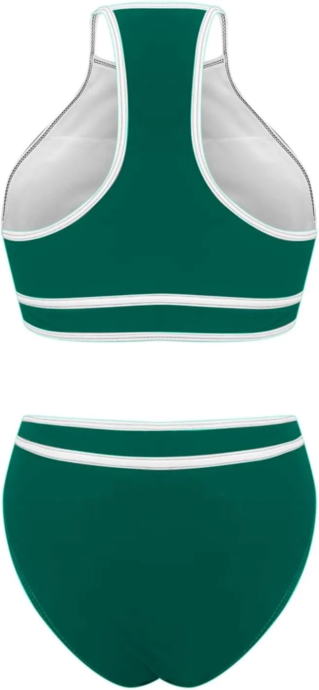 jsaierl Women Color Block Bikini Sets Tummy Control High Waisted Sporty Beach Swimwear Fashion Slimming 2 Piece Bathing Suits
