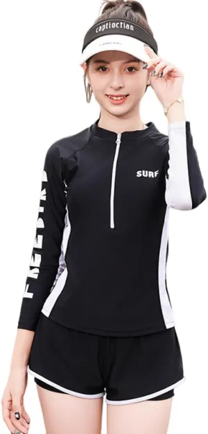 KORADI Girls Swimsuits Rash Guard Swim Set Kids Two-Piece Bathing Suits Teen Swimwear Beach Shorts Sun Protection Swim Shirts