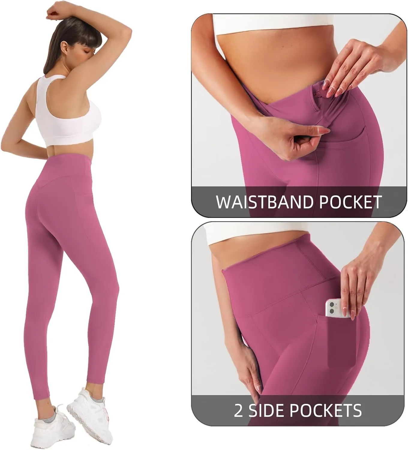 KOWSPORT Womens Yoga Pants High Waisted Yoga Legging with Pockets Tummy Control Workout Leggings Gym Pants