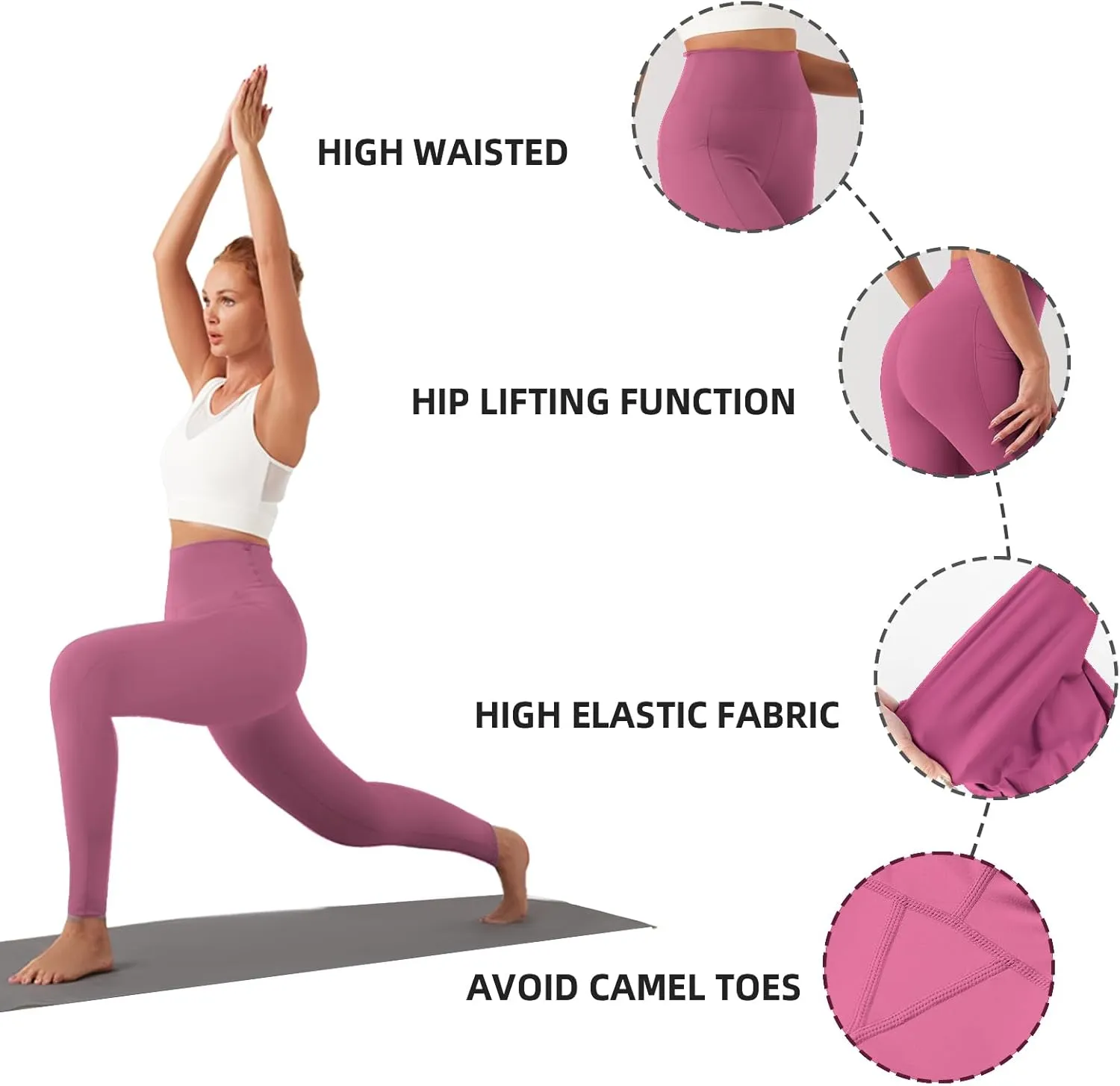 KOWSPORT Womens Yoga Pants High Waisted Yoga Legging with Pockets Tummy Control Workout Leggings Gym Pants
