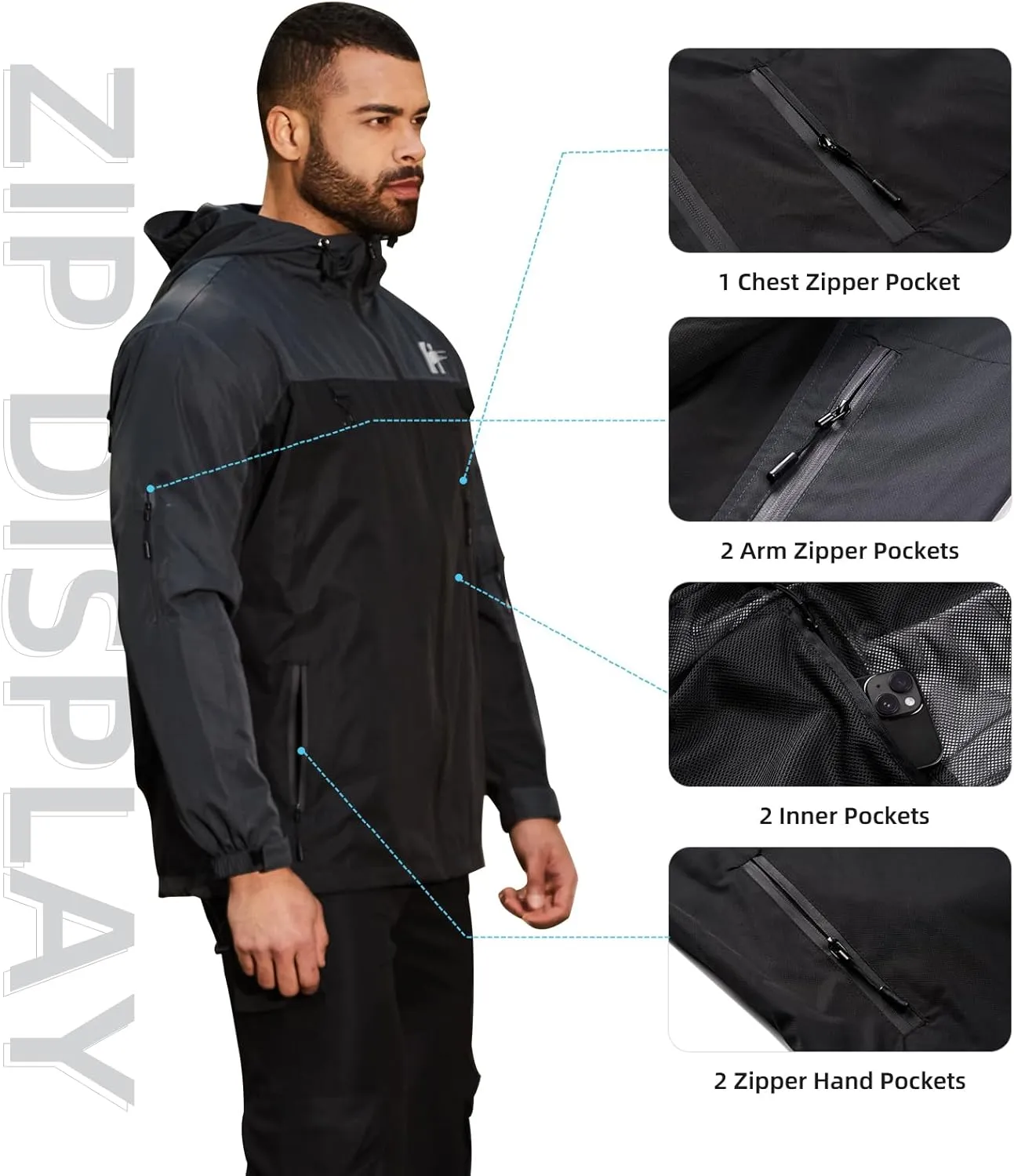 LBL Leading the Better Life Men's Windbreaker Jackets Waterproof Lightweight Outdoor Mountain Hiking Windbreakers for Men