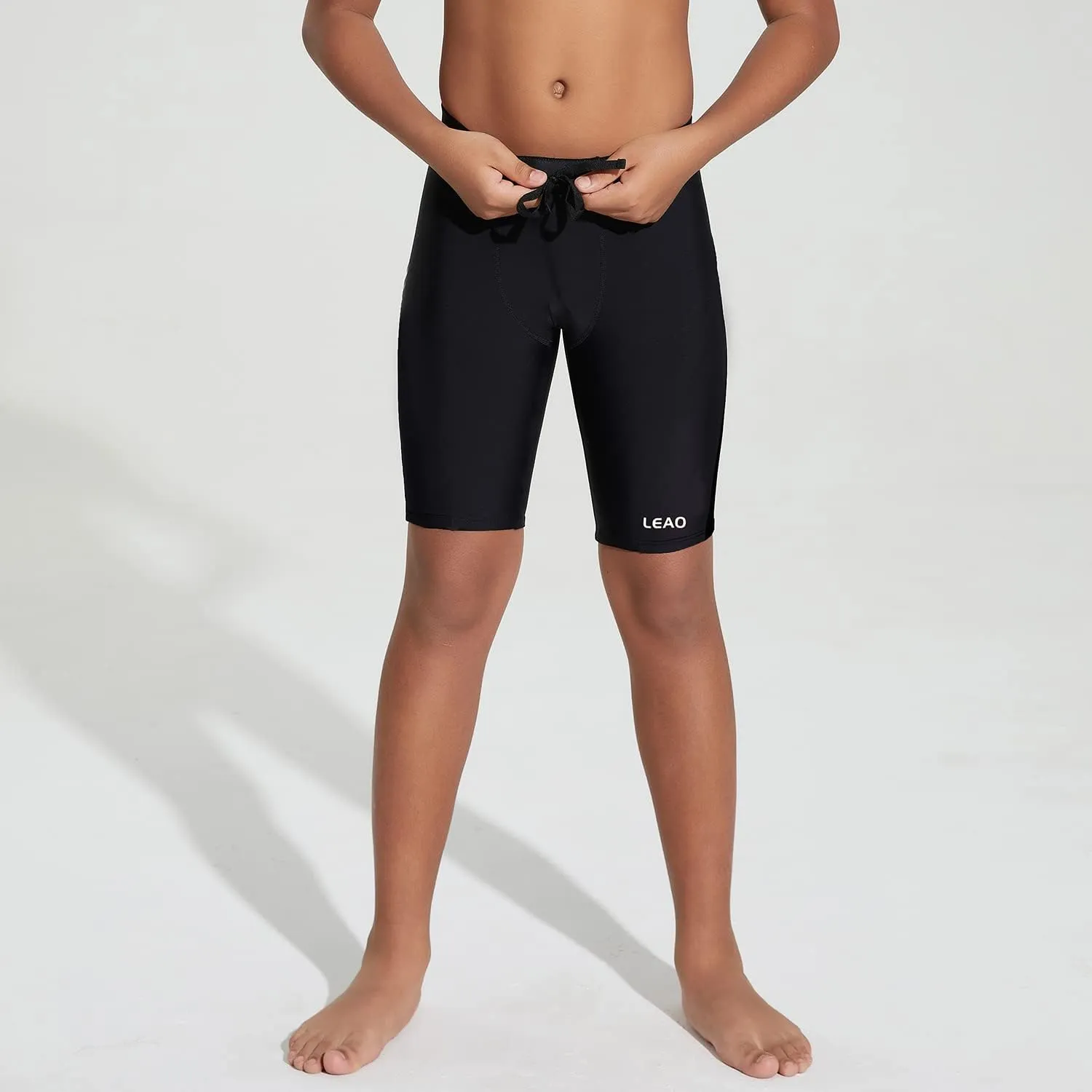 LEAO Youth Boys Swim Jammers Solid Swimsuit UPF 50  Sun Pretection Quick Dry Athletic Swimming Shorts