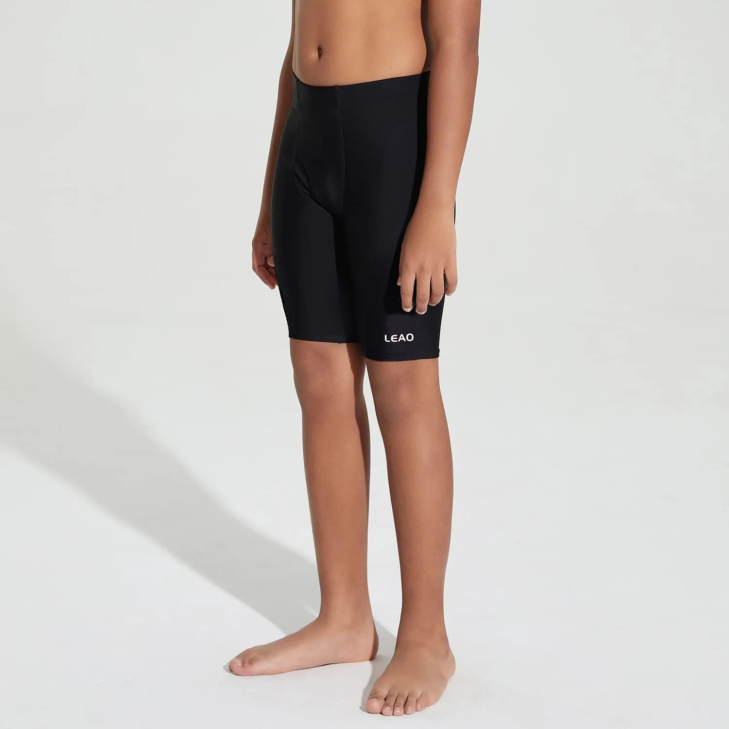 LEAO Youth Boys Swim Jammers Solid Swimsuit UPF 50  Sun Pretection Quick Dry Athletic Swimming Shorts