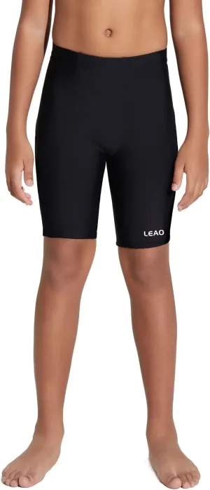 LEAO Youth Boys Swim Jammers Solid Swimsuit UPF 50  Sun Pretection Quick Dry Athletic Swimming Shorts