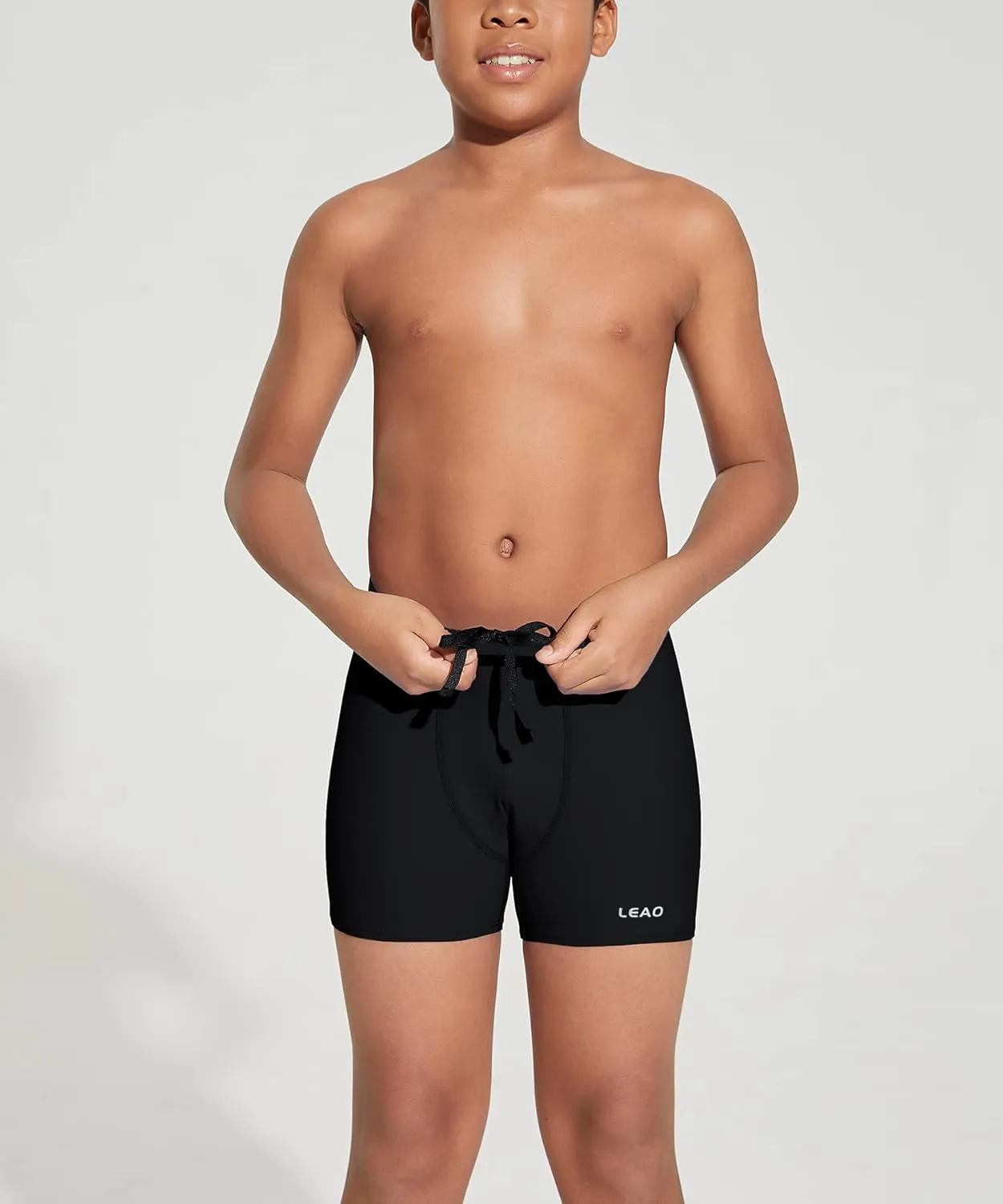 LEAO Youth Boys Swim Jammers Solid Swimsuit UPF 50  Sun Pretection Quick Dry Athletic Swimming Shorts