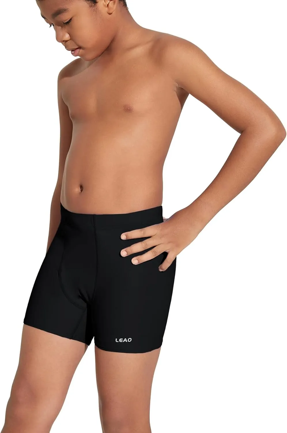 LEAO Youth Boys Swim Jammers Solid Swimsuit UPF 50  Sun Pretection Quick Dry Athletic Swimming Shorts
