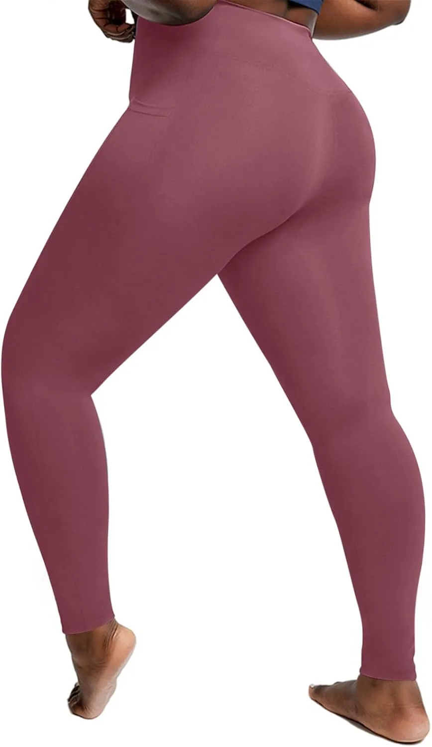 Leggings with Tummy Control for Women, Elastic Pants for Women,Plus Size Brown Leggings,Workout Leggings