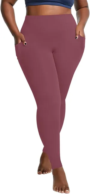 Leggings with Tummy Control for Women, Elastic Pants for Women,Plus Size Brown Leggings,Workout Leggings
