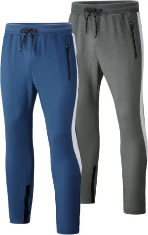 Liberty Imports 2 Pack Men's Sweatpants with Zipper Pockets Slim Fit Gym Pants Athletic Track Joggers