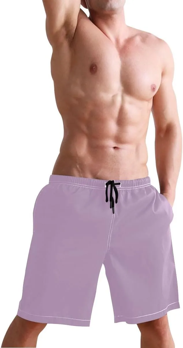 Lilac Short Swim Trunks Men Quick Dry Boardshorts for Men, Mens Swimming Shorts with Mesh Liner