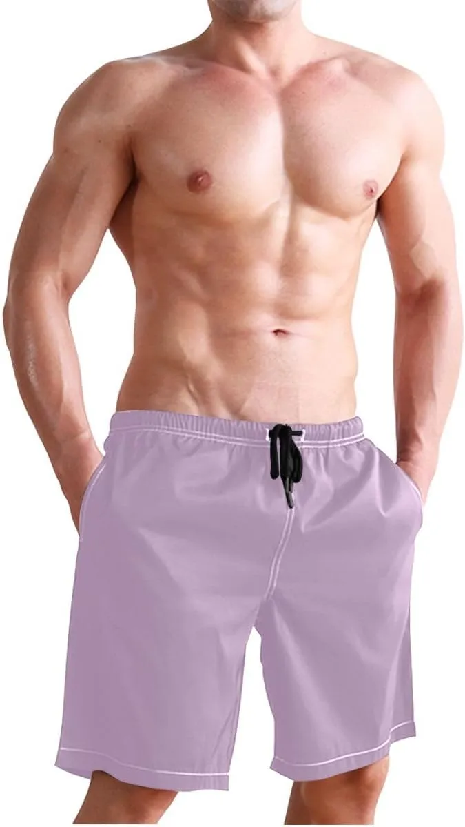 Lilac Short Swim Trunks Men Quick Dry Boardshorts for Men, Mens Swimming Shorts with Mesh Liner