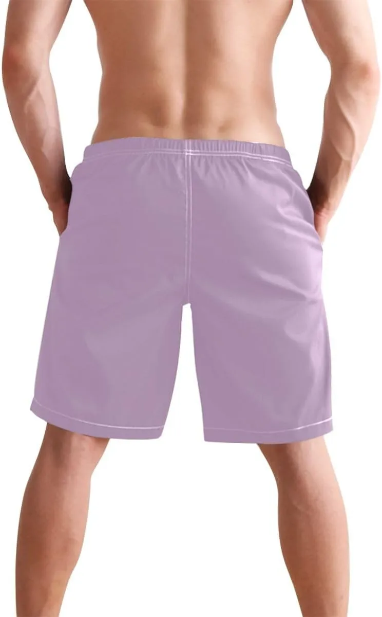 Lilac Short Swim Trunks Men Quick Dry Boardshorts for Men, Mens Swimming Shorts with Mesh Liner