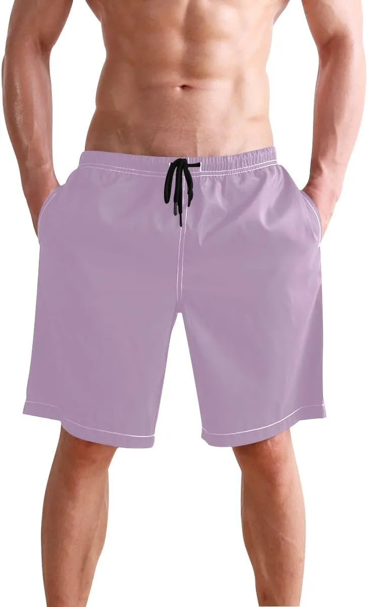 Lilac Short Swim Trunks Men Quick Dry Boardshorts for Men, Mens Swimming Shorts with Mesh Liner