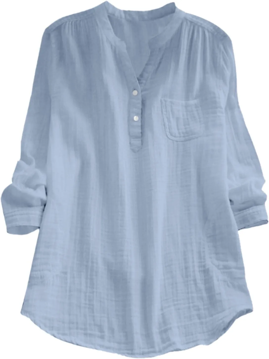 Linen Gauze Shirts Women 2025 Summer Long Sleeve Button Down Vneck Casual Tee Lightweight Vacation Going Out Blouses