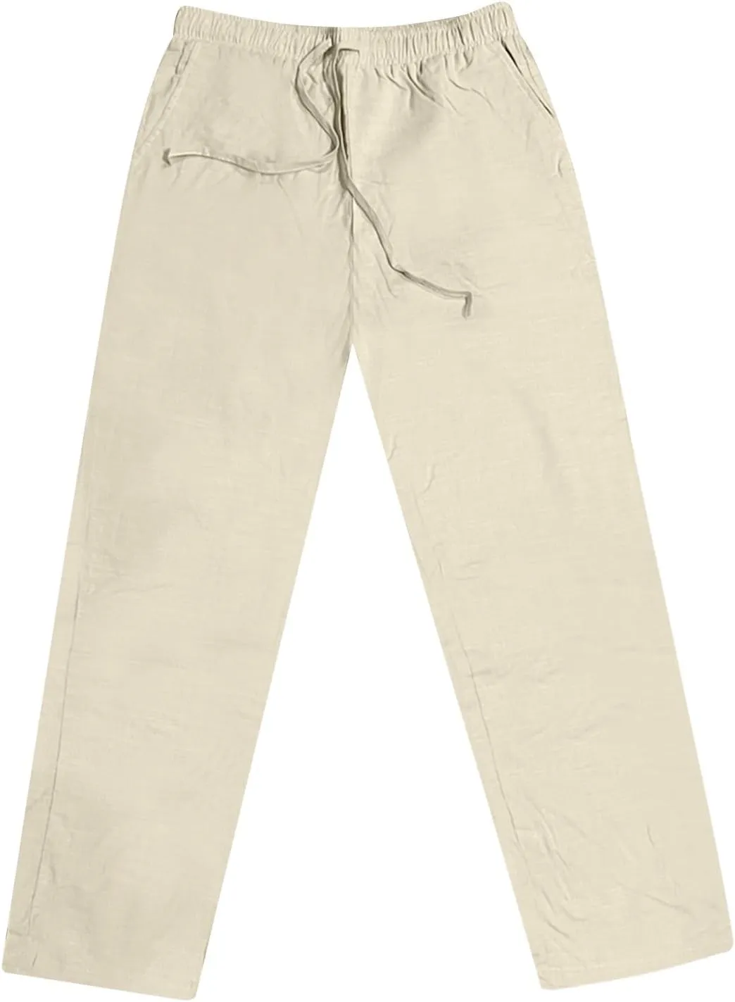 Linen Pants Men Drawstring Elastic Waist Pants Beach Summer Pants Lightweight Linen Trousers with Pockets