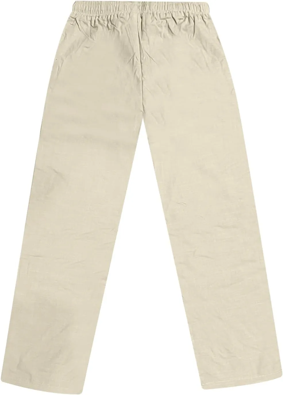 Linen Pants Men Drawstring Elastic Waist Pants Beach Summer Pants Lightweight Linen Trousers with Pockets