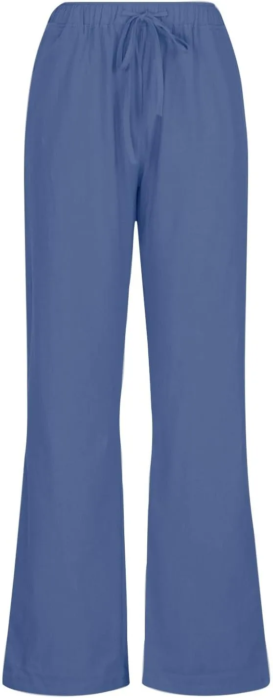 Linen Pants Women Casual High Waist Wide Leg Pants Lightweight Drawstring Palazzo Pants Lounge Pants with Pockets