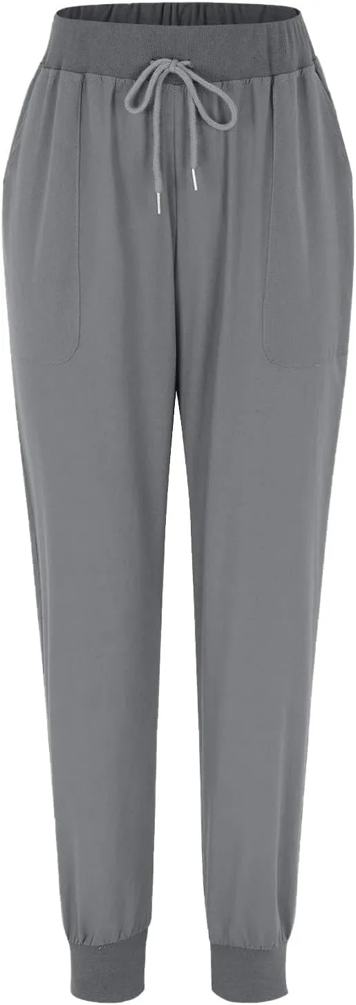 Linen Pants Women Summer Drawstring Elastic Waist Cotton Linen Tapered Leg Petite Pants Jogger Casual Palazzo Trousers