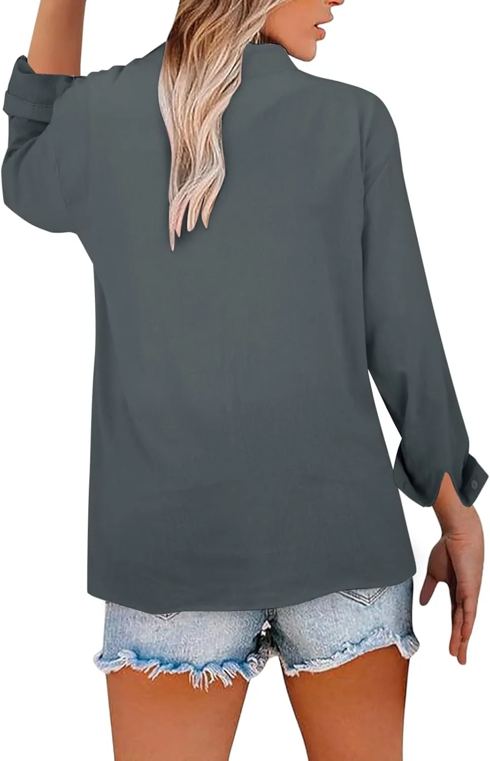 Linen Shirts for Women Breathable Tops Women's Loose Cotton Linen Blouses Womens 3/4 Length Sleeve Ladies Hemp Clothes