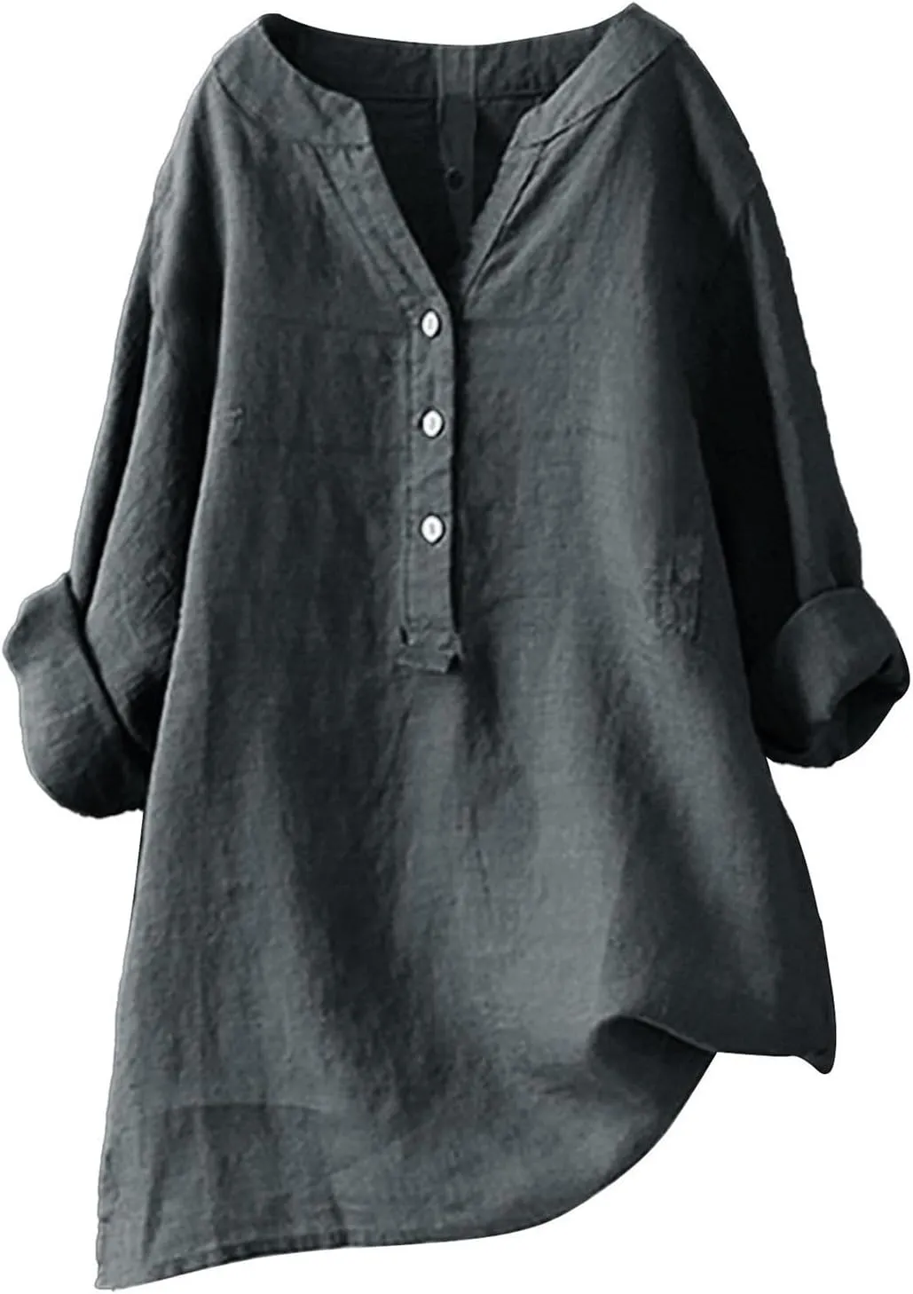 Linen Shirts for Women Breathable Tops Women's Loose Cotton Linen Blouses Womens 3/4 Length Sleeve Ladies Hemp Clothes