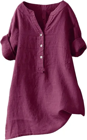 Linen Shirts for Women Linen Tops for Women Gauze Tops for Women Linen Blouse Tshirts Spring Summer Linen Cotton Wine
