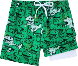 Little Boys Swim Trunks with Boxer Mesh Liner Swim Shorts Kids Quick Dry Bathing Suit Swimwear 4-12T