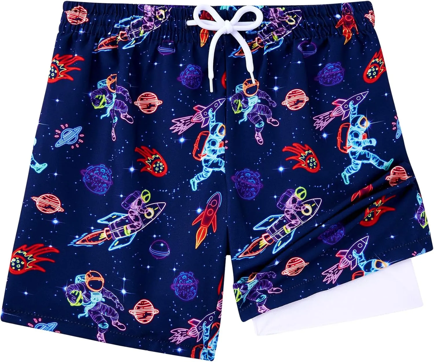 Little Boys Swim Trunks with Boxer Mesh Liner Swim Shorts Kids Quick Dry Bathing Suit Swimwear 4-12T