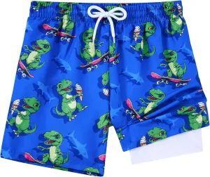 Little Boys Swim Trunks with Boxer Mesh Liner Swim Shorts Kids Quick Dry Bathing Suit Swimwear 4-12T