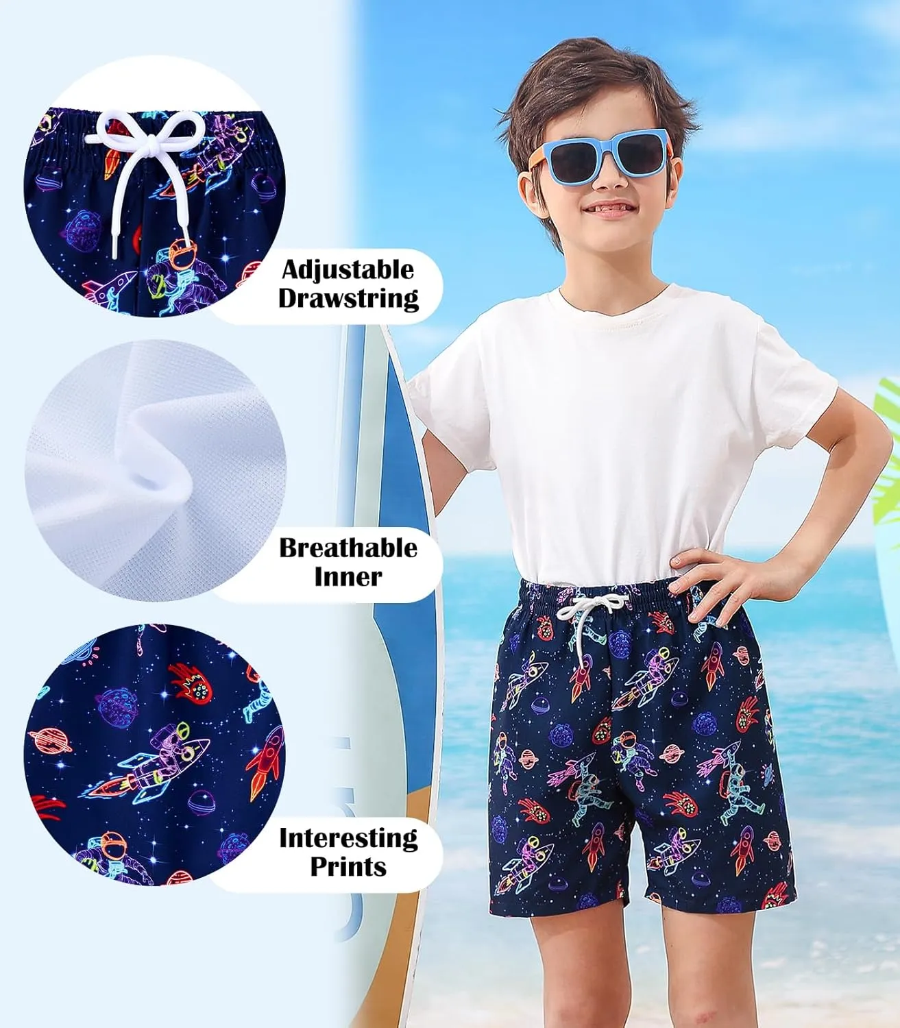 Little Boys Swim Trunks with Boxer Mesh Liner Swim Shorts Kids Quick Dry Bathing Suit Swimwear 4-12T