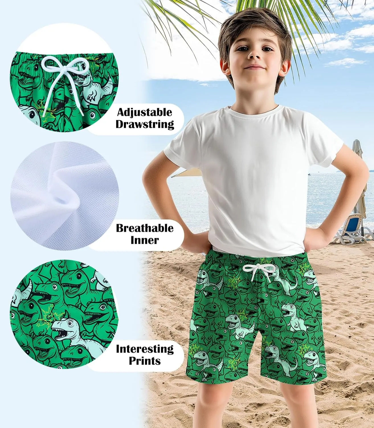 Little Boys Swim Trunks with Boxer Mesh Liner Swim Shorts Kids Quick Dry Bathing Suit Swimwear 4-12T