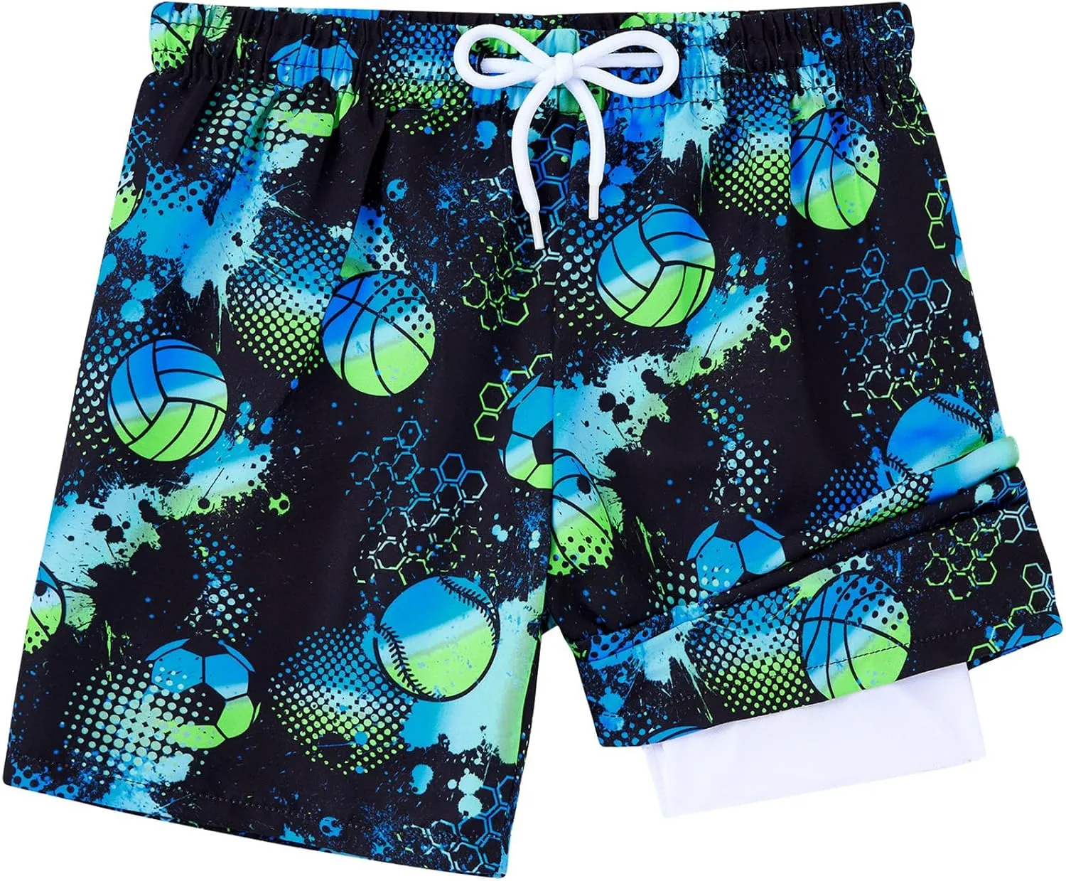 Little Boys Swim Trunks with Boxer Mesh Liner Swim Shorts Kids Quick Dry Bathing Suit Swimwear 4-12T