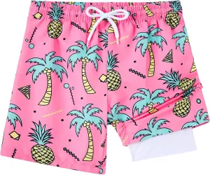 Little Boys Swim Trunks with Boxer Mesh Liner Swim Shorts Kids Quick Dry Bathing Suit Swimwear 4-12T