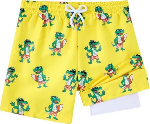 Little Boys Swim Trunks with Boxer Mesh Liner Swim Shorts Kids Quick Dry Bathing Suit Swimwear 4-12T