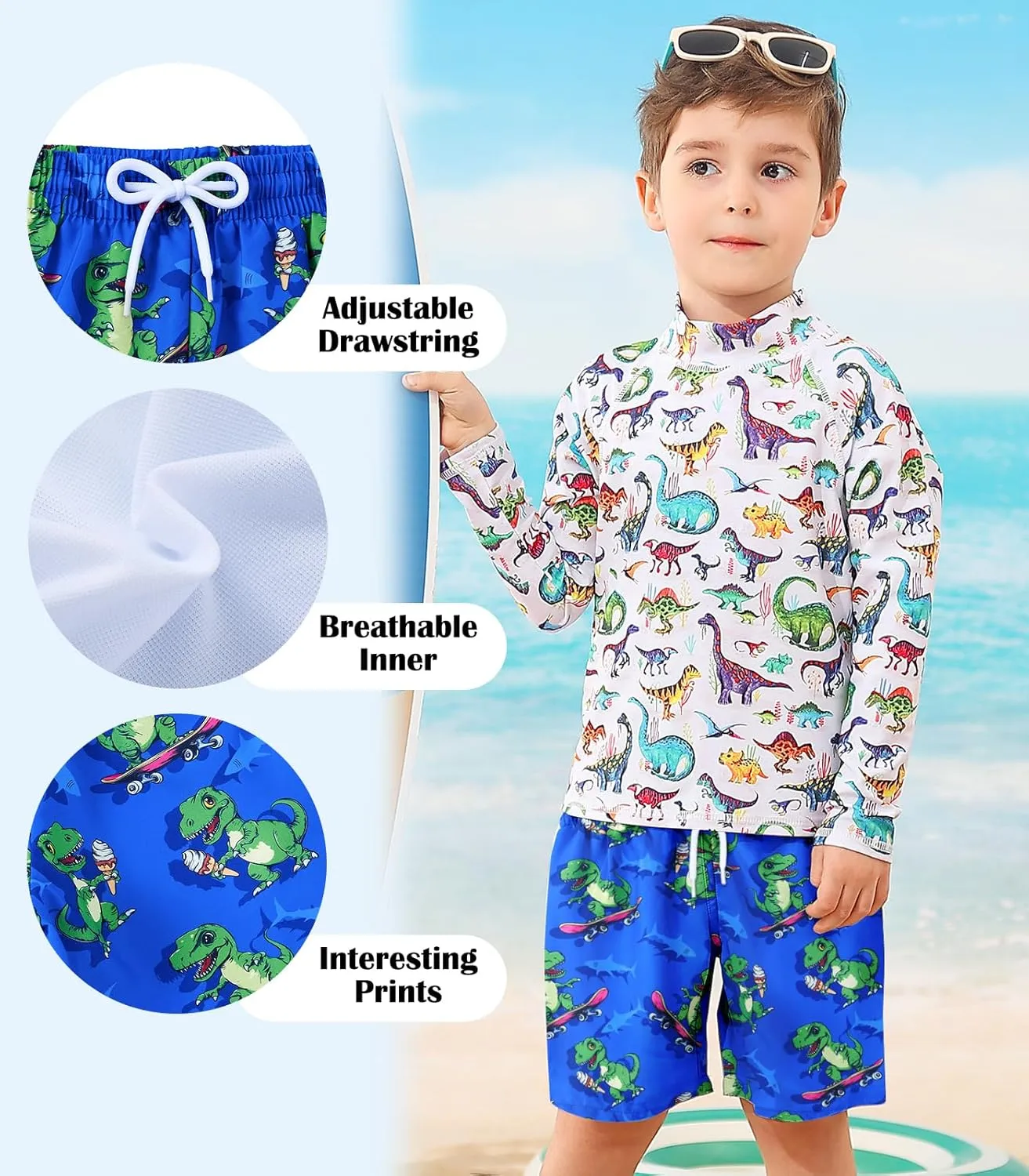 Little Boys Swim Trunks with Boxer Mesh Liner Swim Shorts Kids Quick Dry Bathing Suit Swimwear 4-12T